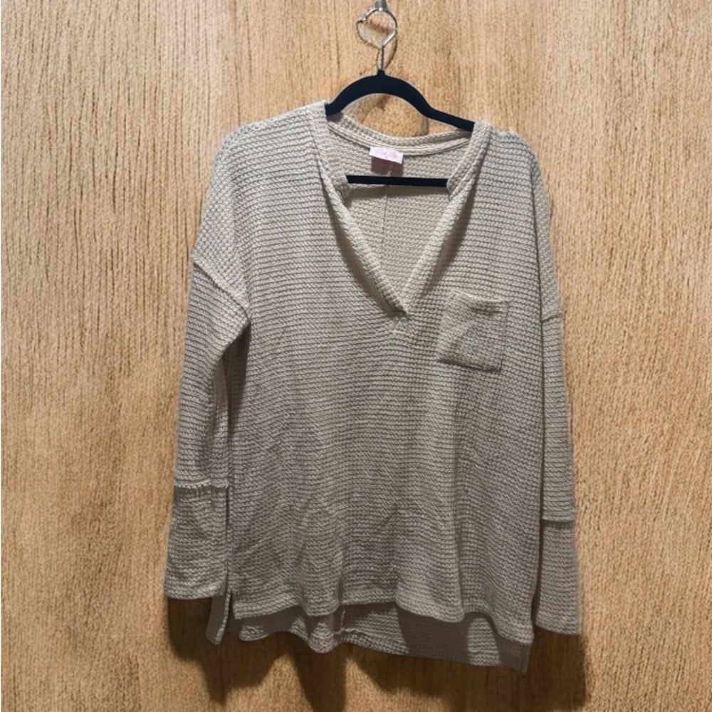 Pink Lily Cream Textured Knit Sweater